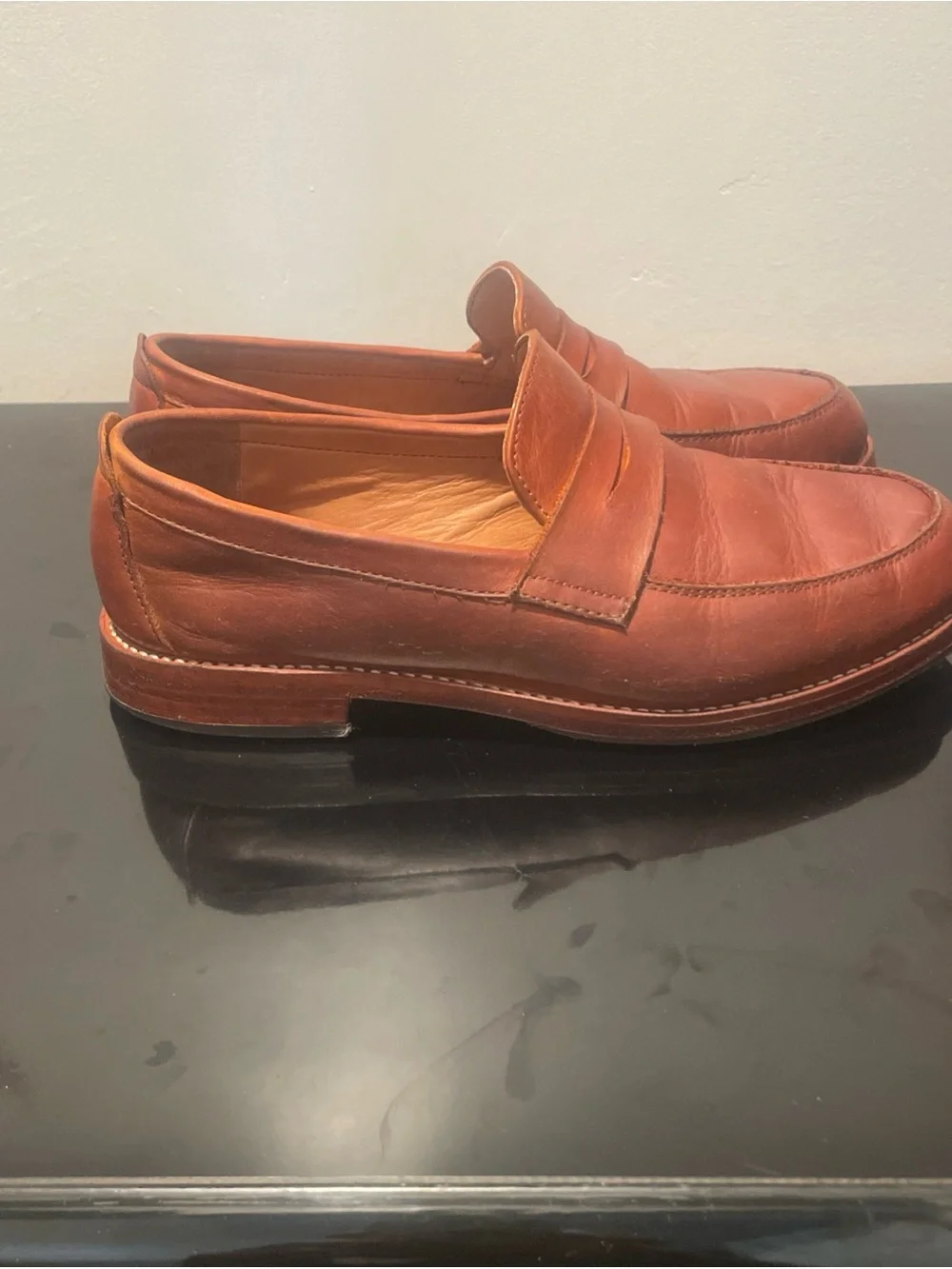 Adelante Luca Leather Handcrafted Men’s Caramel Penny‎ Loafers Size US 7.5 D